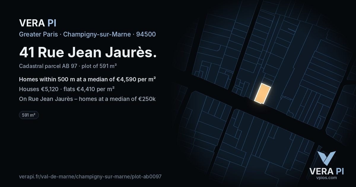 41 Rue Jean Jaurès, Champigny-sur-Marne at night – the plot lit, the parcels around coloured by the prices near them