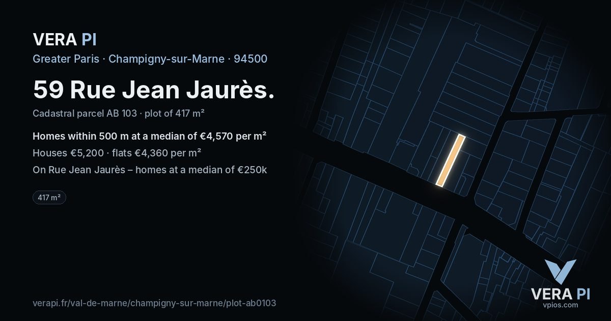 59 Rue Jean Jaurès, Champigny-sur-Marne at night – the plot lit, the parcels around coloured by the prices near them