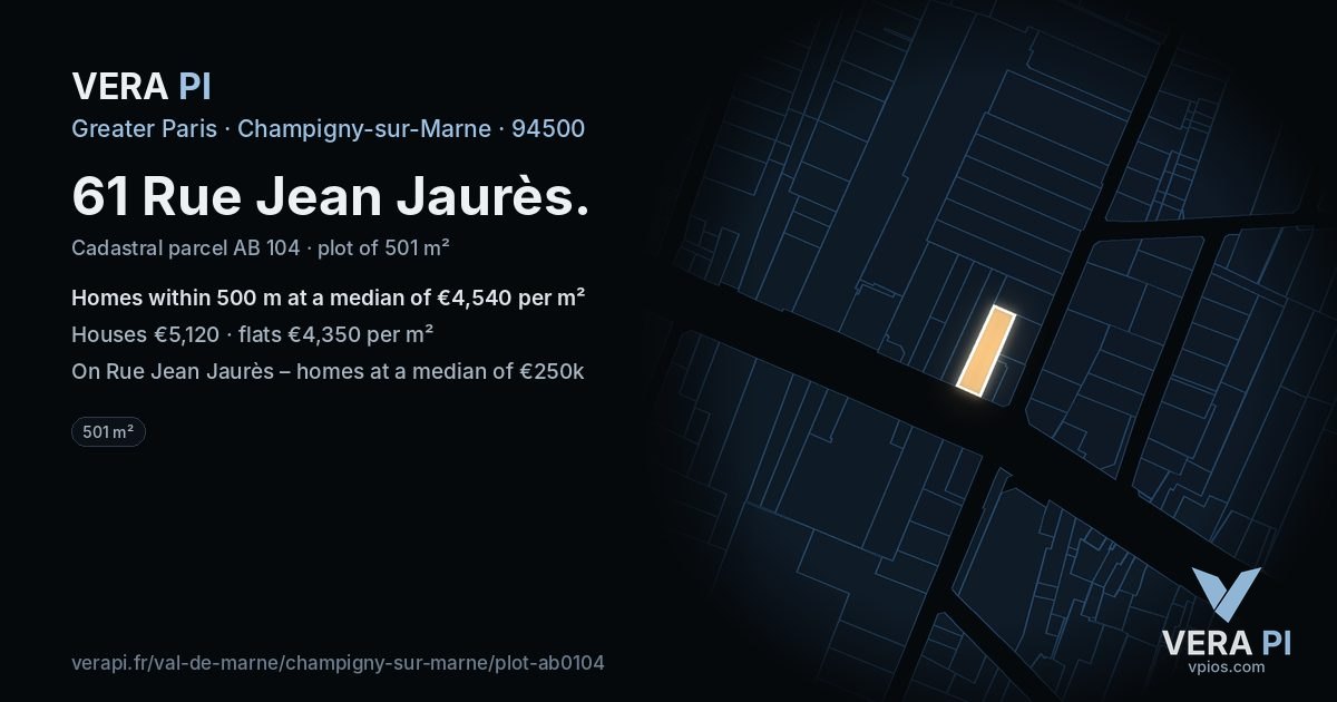 61 Rue Jean Jaurès, Champigny-sur-Marne at night – the plot lit, the parcels around coloured by the prices near them