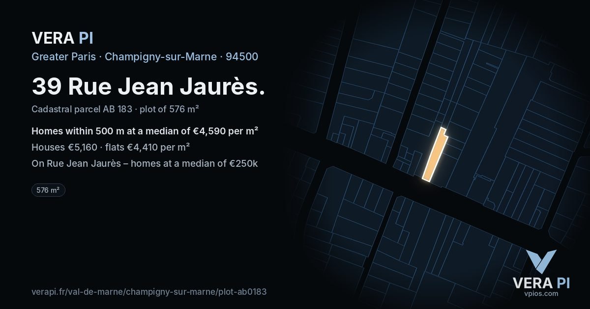 39 Rue Jean Jaurès, Champigny-sur-Marne at night – the plot lit, the parcels around coloured by the prices near them