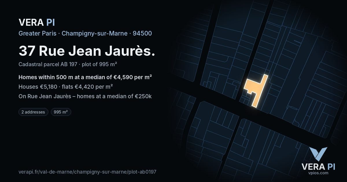 37 Rue Jean Jaurès, Champigny-sur-Marne at night – the plot lit, the parcels around coloured by the prices near them