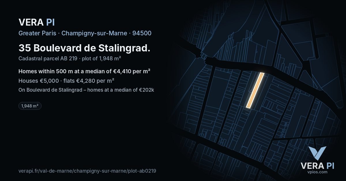 35 Boulevard de Stalingrad, Champigny-sur-Marne at night – the plot lit, the parcels around coloured by the prices near them