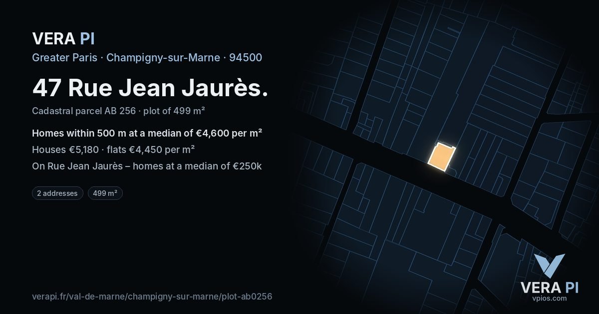 47 Rue Jean Jaurès, Champigny-sur-Marne at night – the plot lit, the parcels around coloured by the prices near them