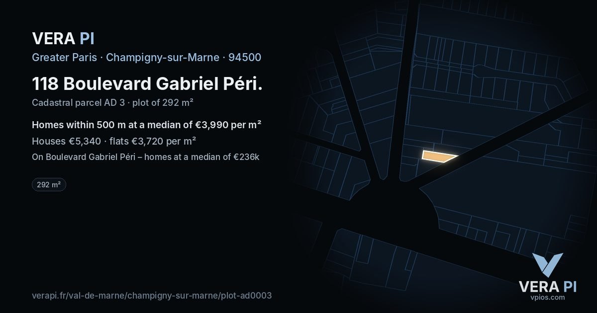 118 Boulevard Gabriel Péri, Champigny-sur-Marne at night – the plot lit, the parcels around coloured by the prices near them