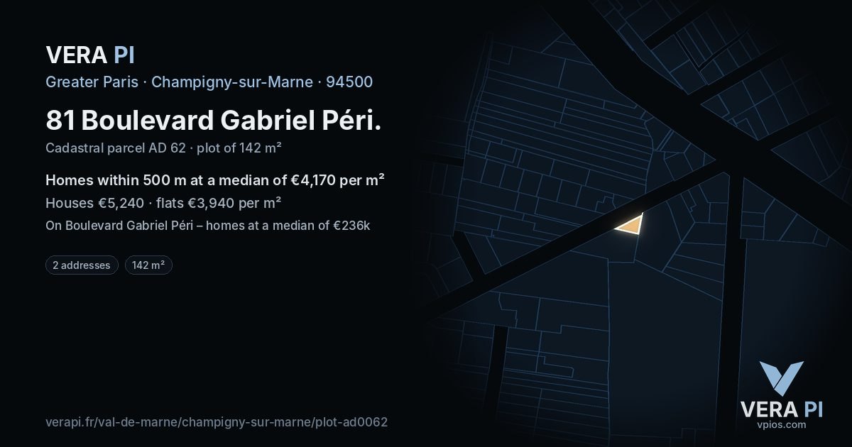 81 Boulevard Gabriel Péri, Champigny-sur-Marne at night – the plot lit, the parcels around coloured by the prices near them