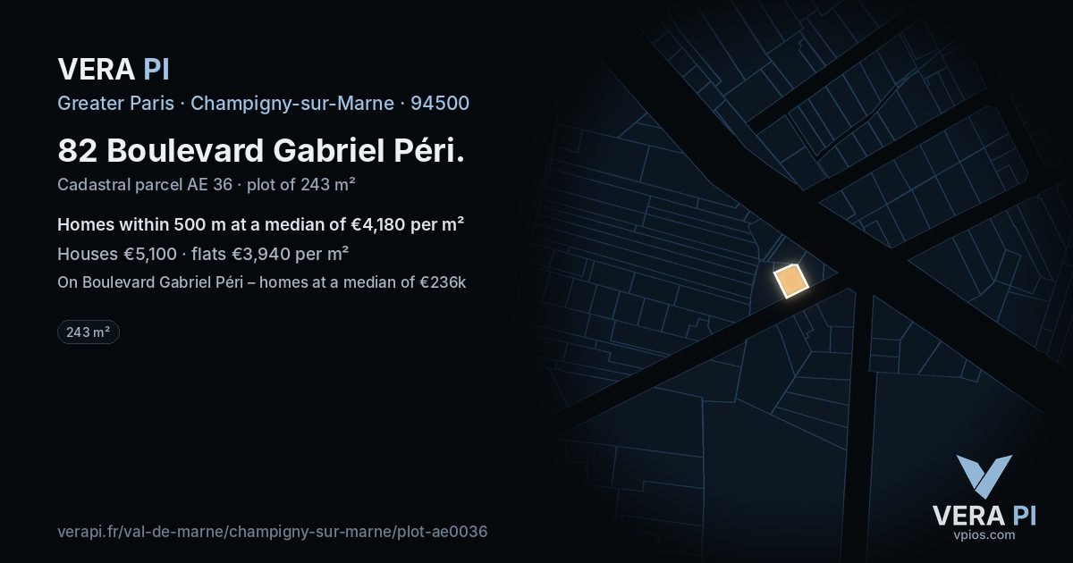 82 Boulevard Gabriel Péri, Champigny-sur-Marne at night – the plot lit, the parcels around coloured by the prices near them