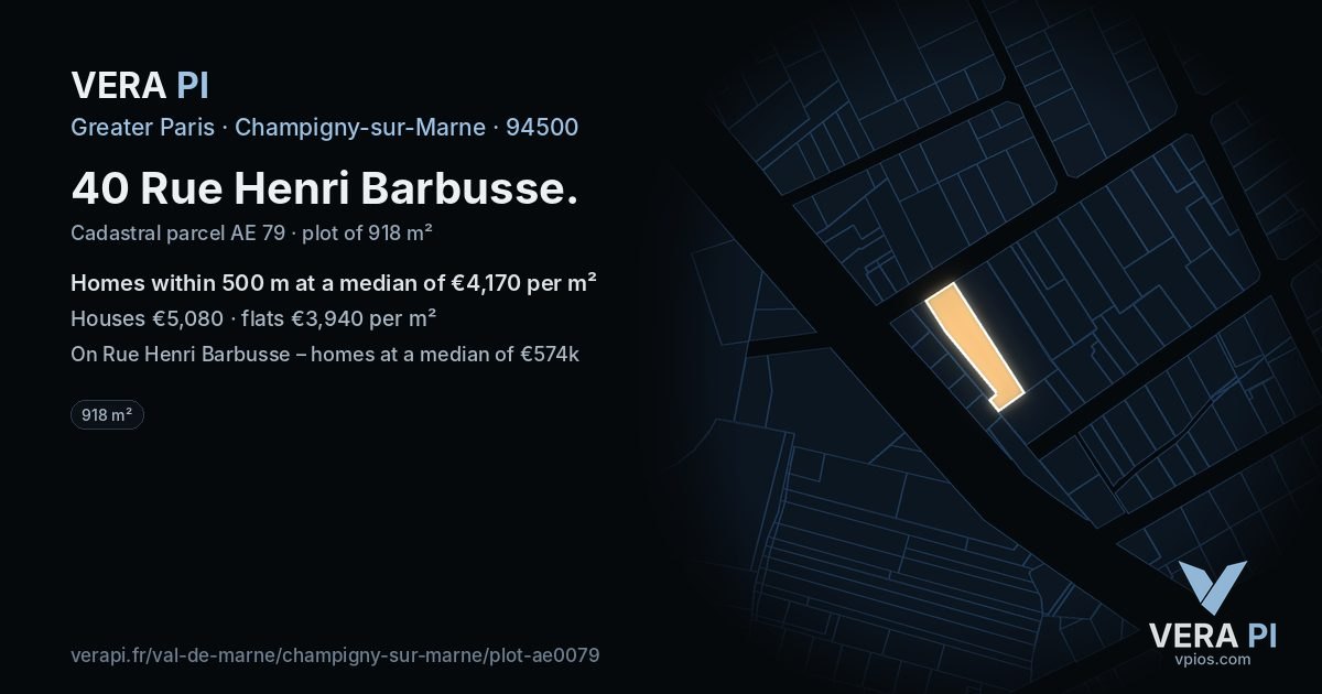 40 Rue Henri Barbusse, Champigny-sur-Marne at night – the plot lit, the parcels around coloured by the prices near them