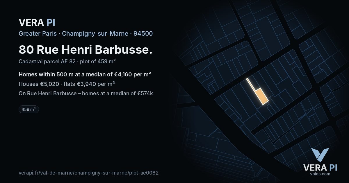 80 Rue Henri Barbusse, Champigny-sur-Marne at night – the plot lit, the parcels around coloured by the prices near them