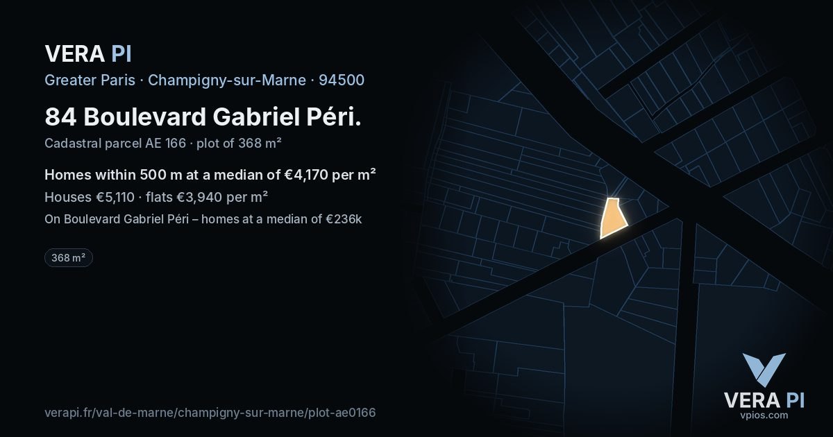 84 Boulevard Gabriel Péri, Champigny-sur-Marne at night – the plot lit, the parcels around coloured by the prices near them