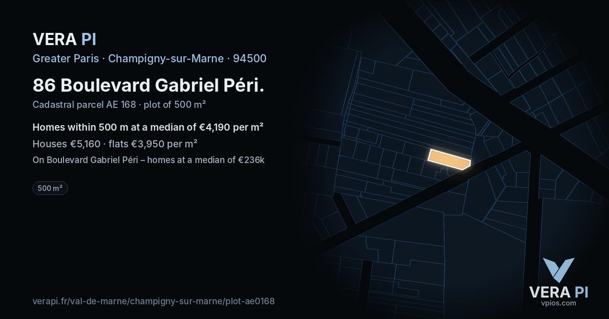 86 Boulevard Gabriel Péri, Champigny-sur-Marne at night – the plot lit, the parcels around coloured by the prices near them