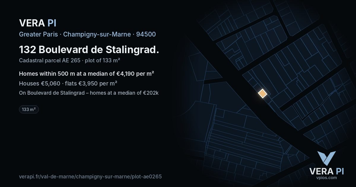 132 Boulevard de Stalingrad, Champigny-sur-Marne at night – the plot lit, the parcels around coloured by the prices near them