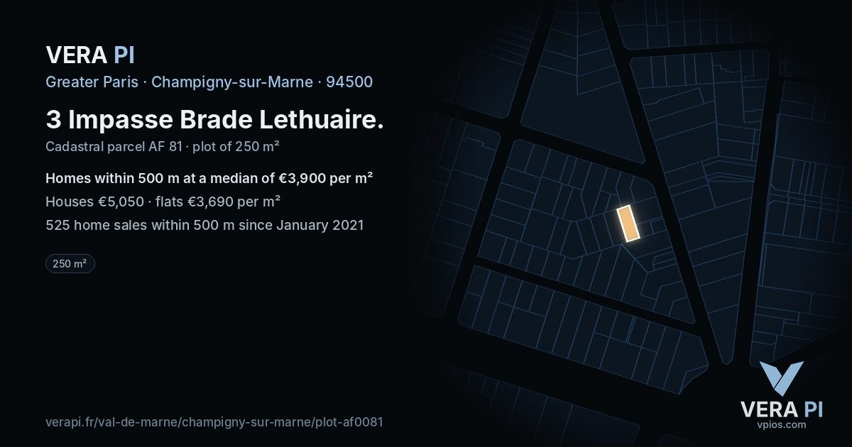 3 Impasse Brade Lethuaire, Champigny-sur-Marne at night – the plot lit, the parcels around coloured by the prices near them