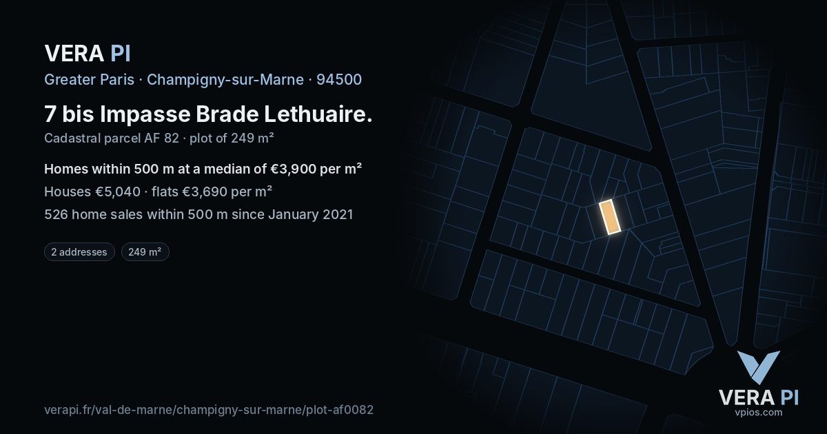 7 bis Impasse Brade Lethuaire, Champigny-sur-Marne at night – the plot lit, the parcels around coloured by the prices near them