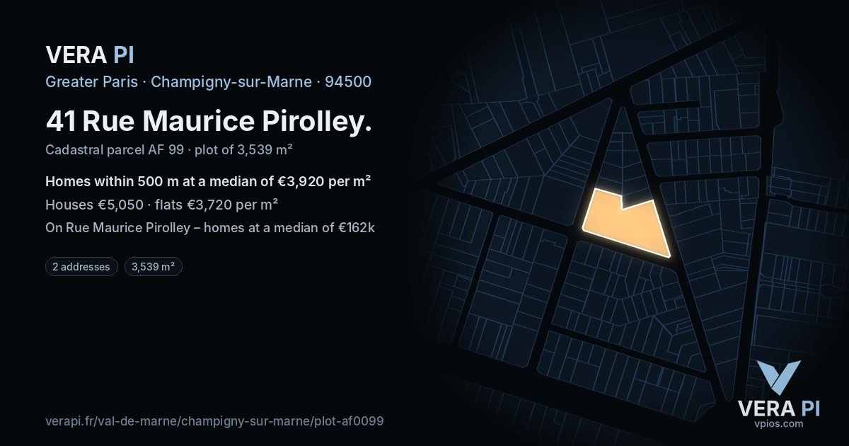 41 Rue Maurice Pirolley, Champigny-sur-Marne at night – the plot lit, the parcels around coloured by the prices near them