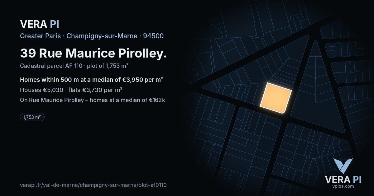 39 Rue Maurice Pirolley, Champigny-sur-Marne at night – the plot lit, the parcels around coloured by the prices near them