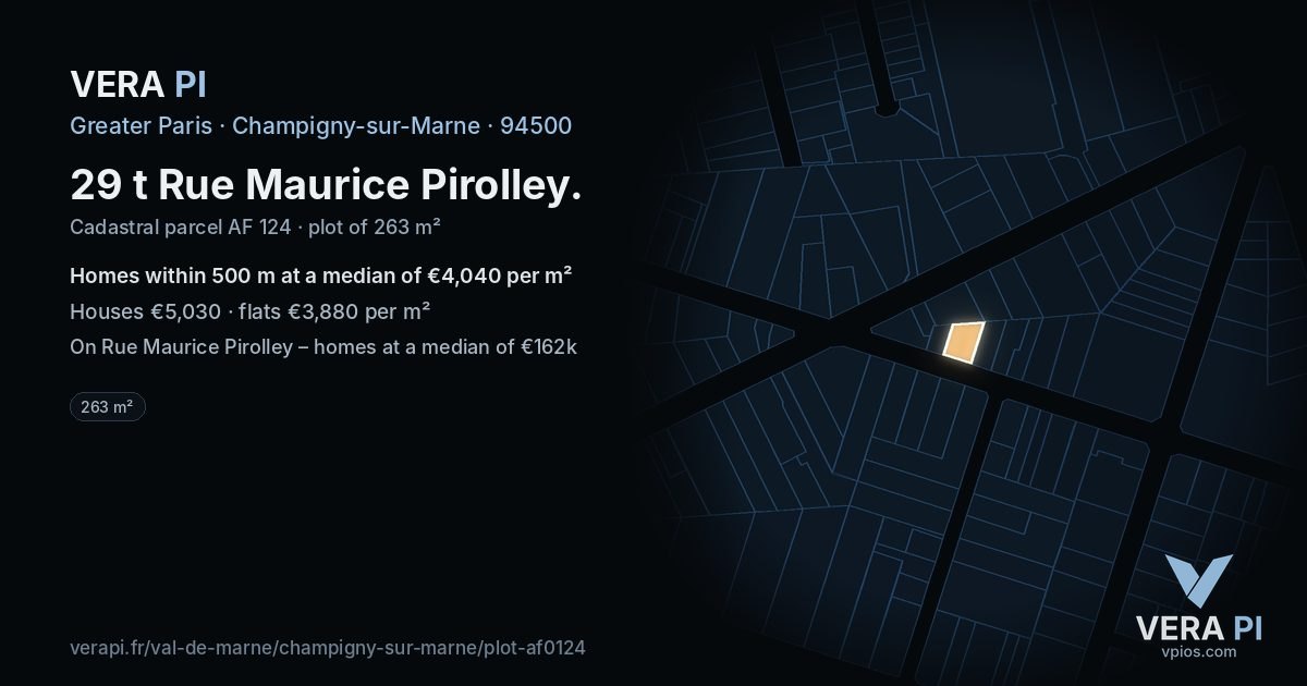 29 t Rue Maurice Pirolley, Champigny-sur-Marne at night – the plot lit, the parcels around coloured by the prices near them