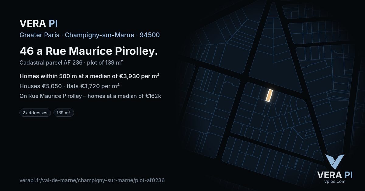 46 a Rue Maurice Pirolley, Champigny-sur-Marne at night – the plot lit, the parcels around coloured by the prices near them
