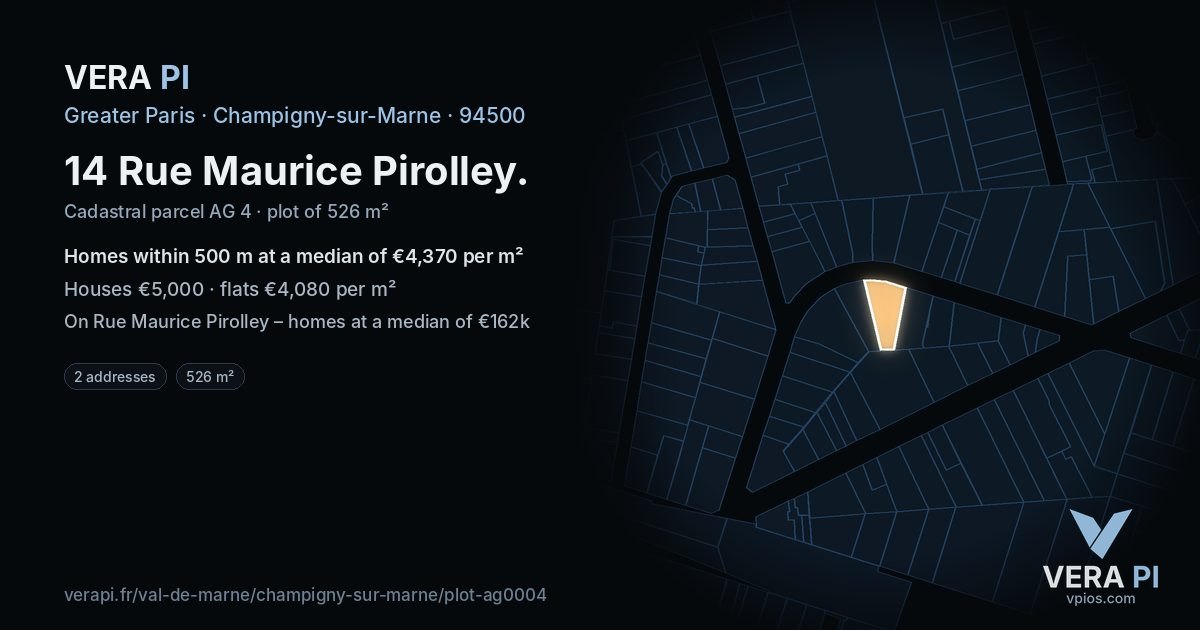 14 Rue Maurice Pirolley, Champigny-sur-Marne at night – the plot lit, the parcels around coloured by the prices near them