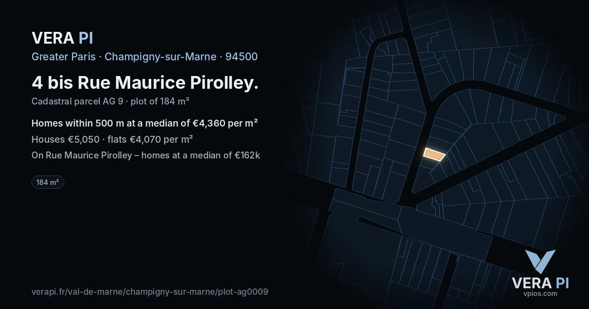 4 bis Rue Maurice Pirolley, Champigny-sur-Marne at night – the plot lit, the parcels around coloured by the prices near them