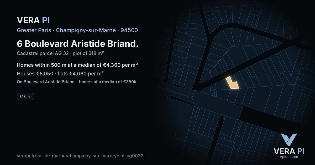 6 Boulevard Aristide Briand, Champigny-sur-Marne at night – the plot lit, the parcels around coloured by the prices near them