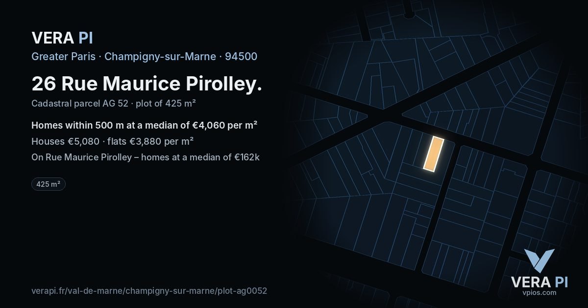 26 Rue Maurice Pirolley, Champigny-sur-Marne at night – the plot lit, the parcels around coloured by the prices near them