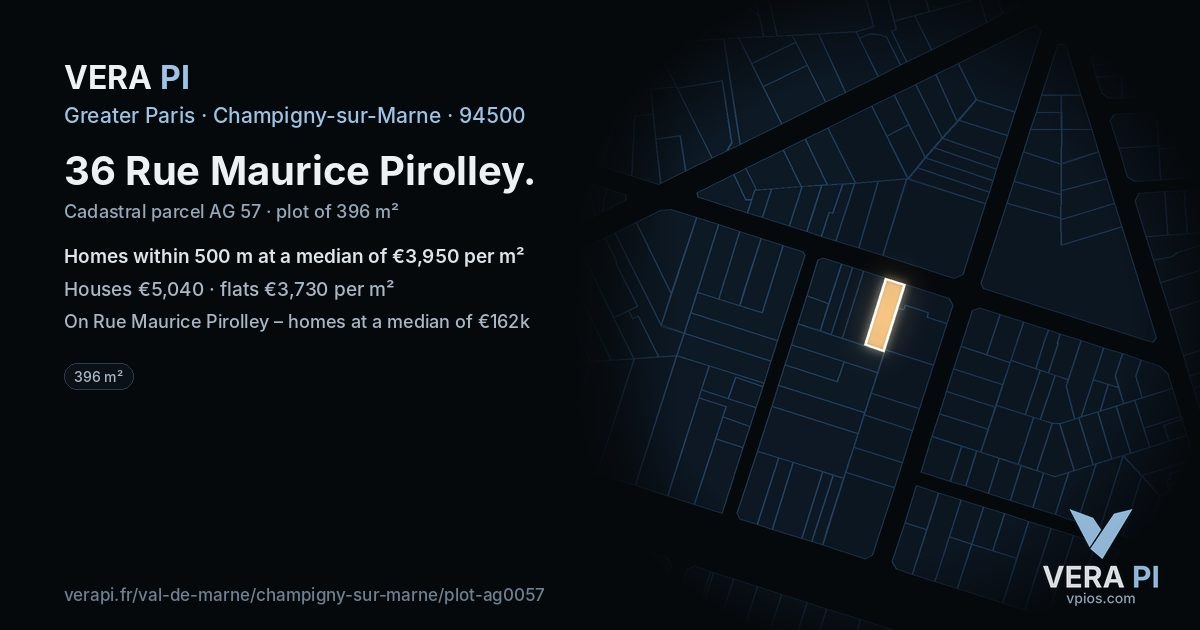 36 Rue Maurice Pirolley, Champigny-sur-Marne at night – the plot lit, the parcels around coloured by the prices near them