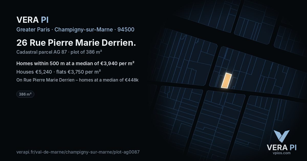 26 Rue Pierre Marie Derrien, Champigny-sur-Marne at night – the plot lit, the parcels around coloured by the prices near them