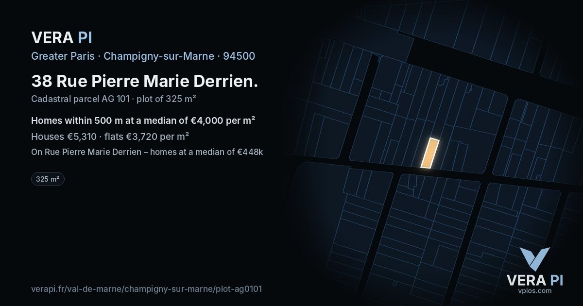 38 Rue Pierre Marie Derrien, Champigny-sur-Marne at night – the plot lit, the parcels around coloured by the prices near them