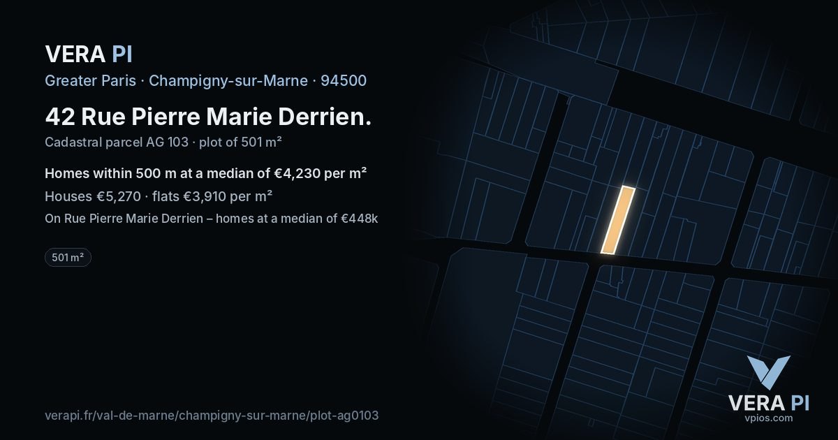 42 Rue Pierre Marie Derrien, Champigny-sur-Marne at night – the plot lit, the parcels around coloured by the prices near them