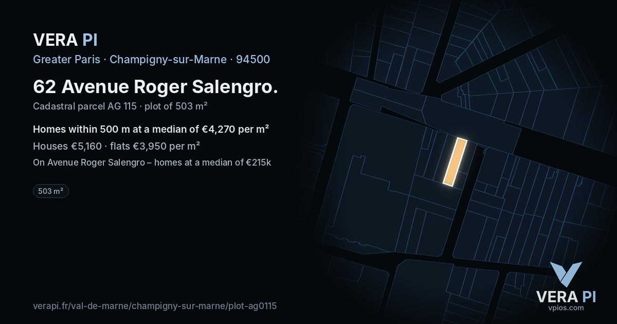62 Avenue Roger Salengro, Champigny-sur-Marne at night – the plot lit, the parcels around coloured by the prices near them
