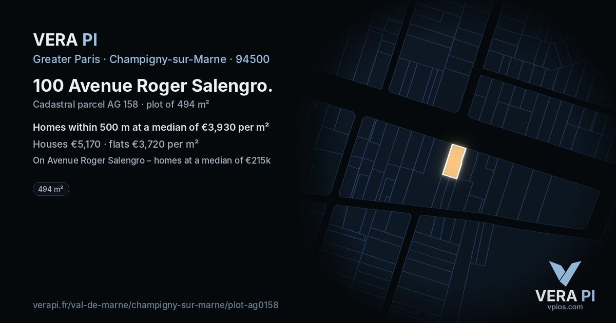 100 Avenue Roger Salengro, Champigny-sur-Marne at night – the plot lit, the parcels around coloured by the prices near them