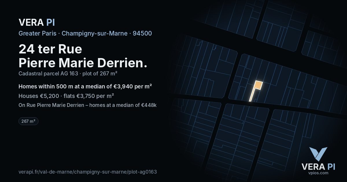 24 ter Rue Pierre Marie Derrien, Champigny-sur-Marne at night – the plot lit, the parcels around coloured by the prices near them