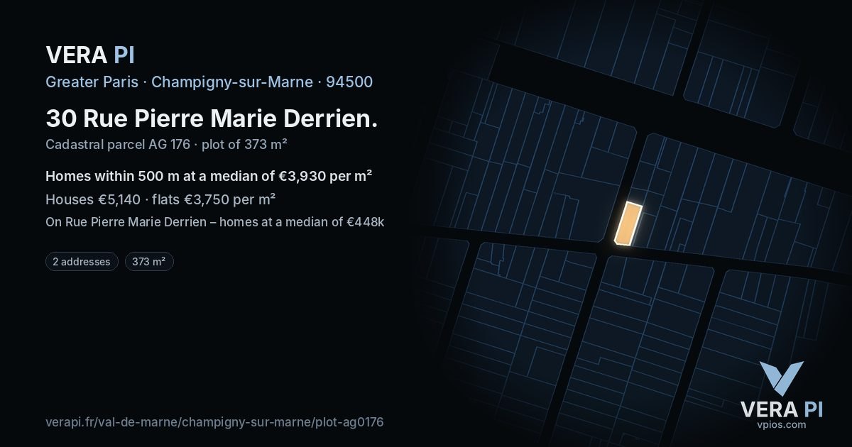 30 Rue Pierre Marie Derrien, Champigny-sur-Marne at night – the plot lit, the parcels around coloured by the prices near them