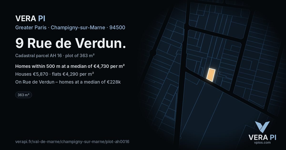 9 Rue de Verdun, Champigny-sur-Marne at night – the plot lit, the parcels around coloured by the prices near them