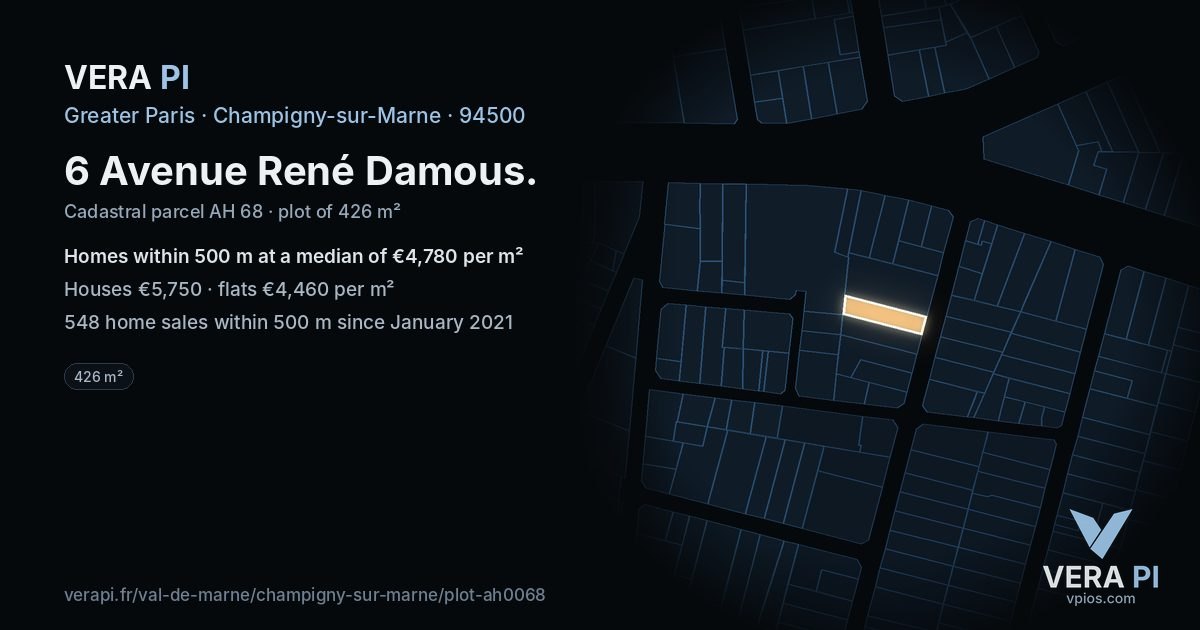 6 Avenue René Damous, Champigny-sur-Marne at night – the plot lit, the parcels around coloured by the prices near them