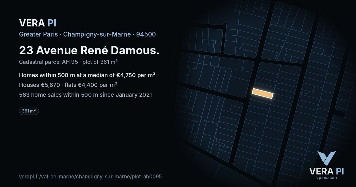 23 Avenue René Damous, Champigny-sur-Marne at night – the plot lit, the parcels around coloured by the prices near them