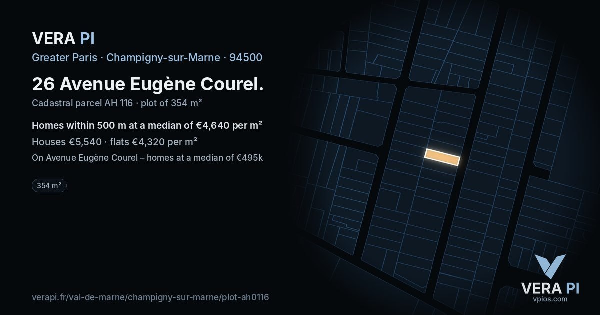 26 Avenue Eugène Courel, Champigny-sur-Marne at night – the plot lit, the parcels around coloured by the prices near them