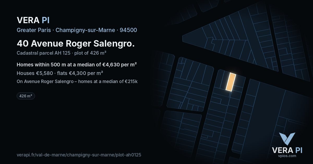 40 Avenue Roger Salengro, Champigny-sur-Marne at night – the plot lit, the parcels around coloured by the prices near them