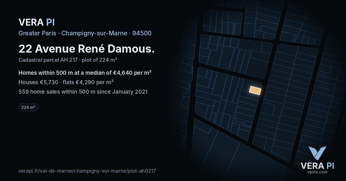 22 Avenue René Damous, Champigny-sur-Marne at night – the plot lit, the parcels around coloured by the prices near them