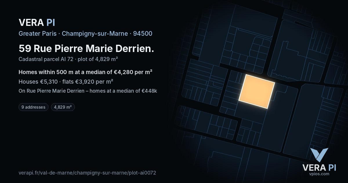 59 Rue Pierre Marie Derrien, Champigny-sur-Marne at night – the plot lit, the parcels around coloured by the prices near them