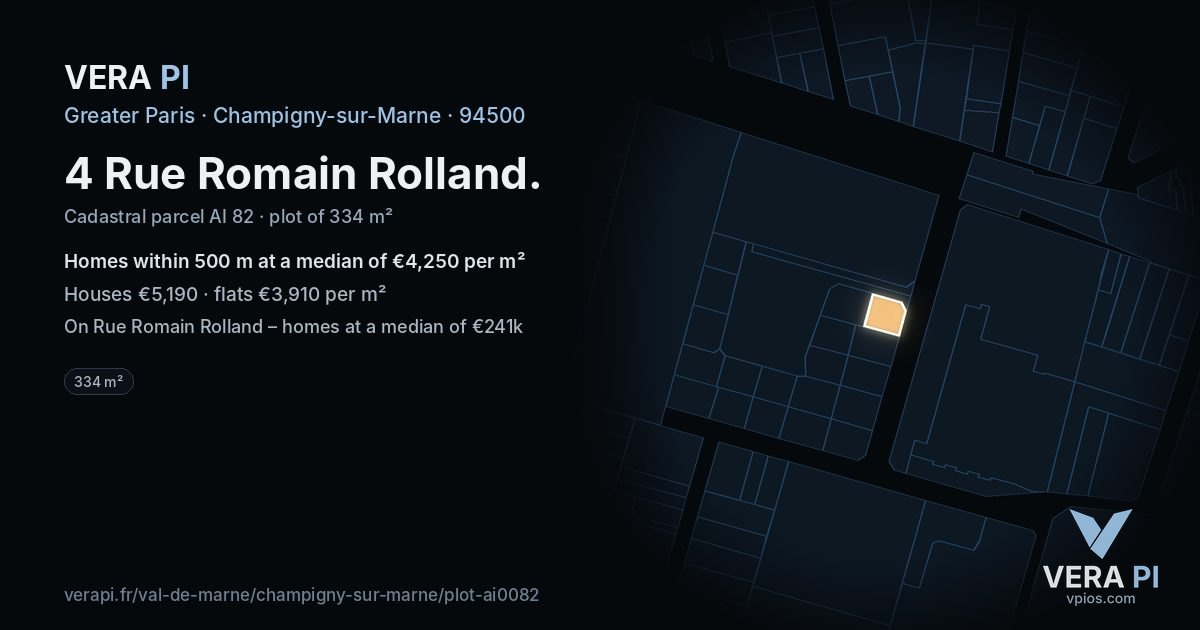 4 Rue Romain Rolland, Champigny-sur-Marne at night – the plot lit, the parcels around coloured by the prices near them