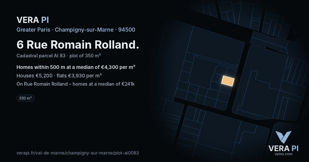 6 Rue Romain Rolland, Champigny-sur-Marne at night – the plot lit, the parcels around coloured by the prices near them