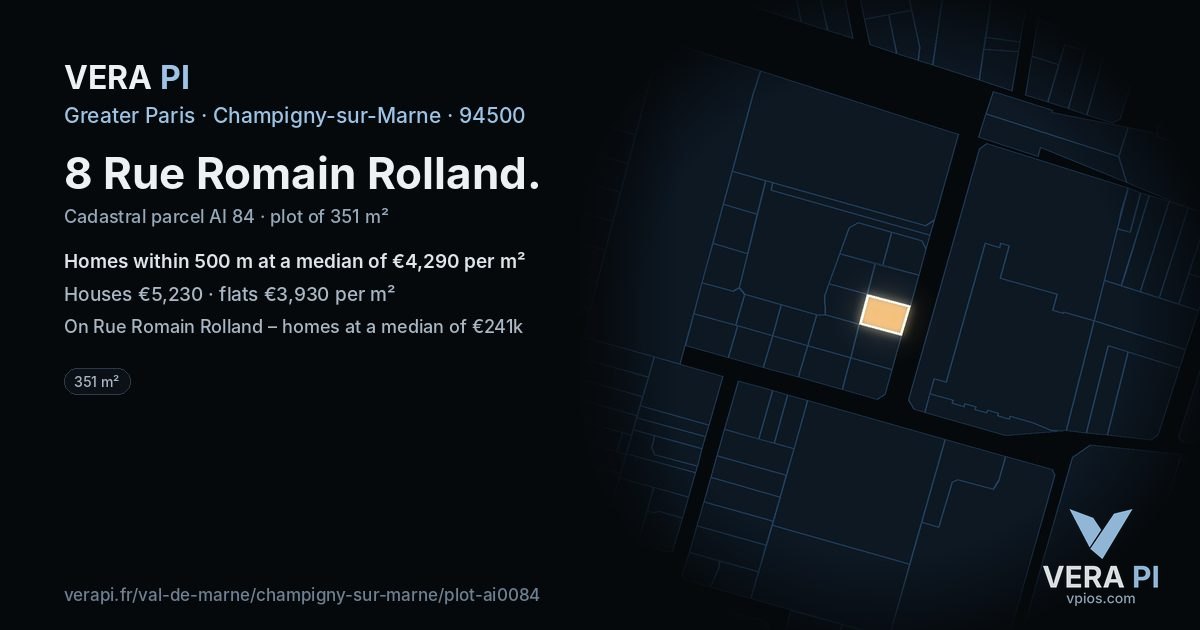 8 Rue Romain Rolland, Champigny-sur-Marne at night – the plot lit, the parcels around coloured by the prices near them