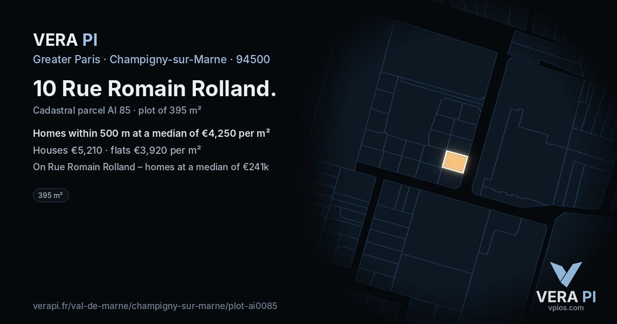 10 Rue Romain Rolland, Champigny-sur-Marne at night – the plot lit, the parcels around coloured by the prices near them