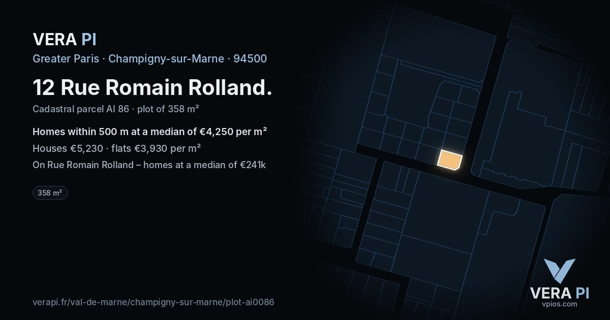 12 Rue Romain Rolland, Champigny-sur-Marne at night – the plot lit, the parcels around coloured by the prices near them