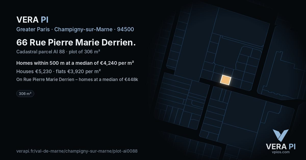 66 Rue Pierre Marie Derrien, Champigny-sur-Marne at night – the plot lit, the parcels around coloured by the prices near them