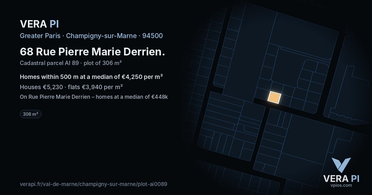 68 Rue Pierre Marie Derrien, Champigny-sur-Marne at night – the plot lit, the parcels around coloured by the prices near them