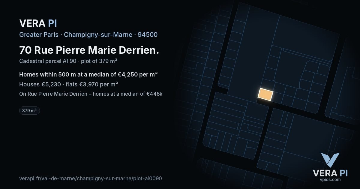 70 Rue Pierre Marie Derrien, Champigny-sur-Marne at night – the plot lit, the parcels around coloured by the prices near them