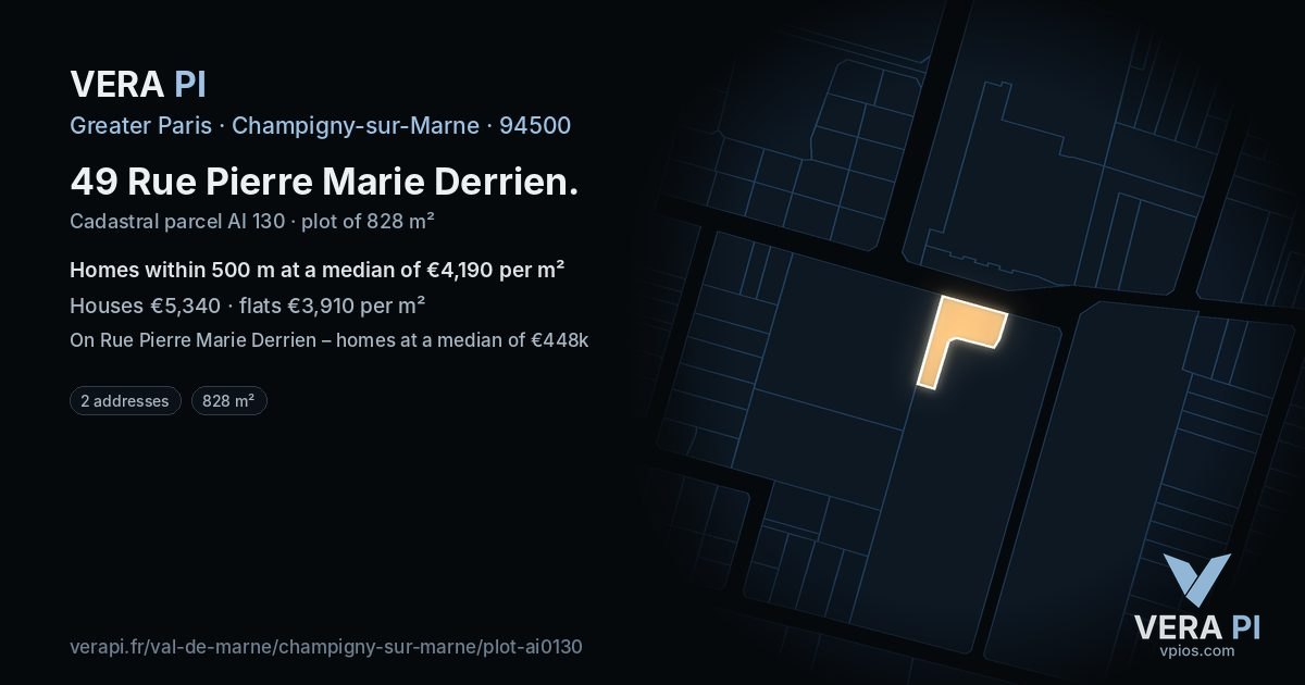 49 Rue Pierre Marie Derrien, Champigny-sur-Marne at night – the plot lit, the parcels around coloured by the prices near them