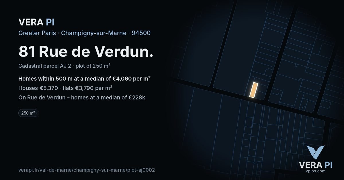 81 Rue de Verdun, Champigny-sur-Marne at night – the plot lit, the parcels around coloured by the prices near them